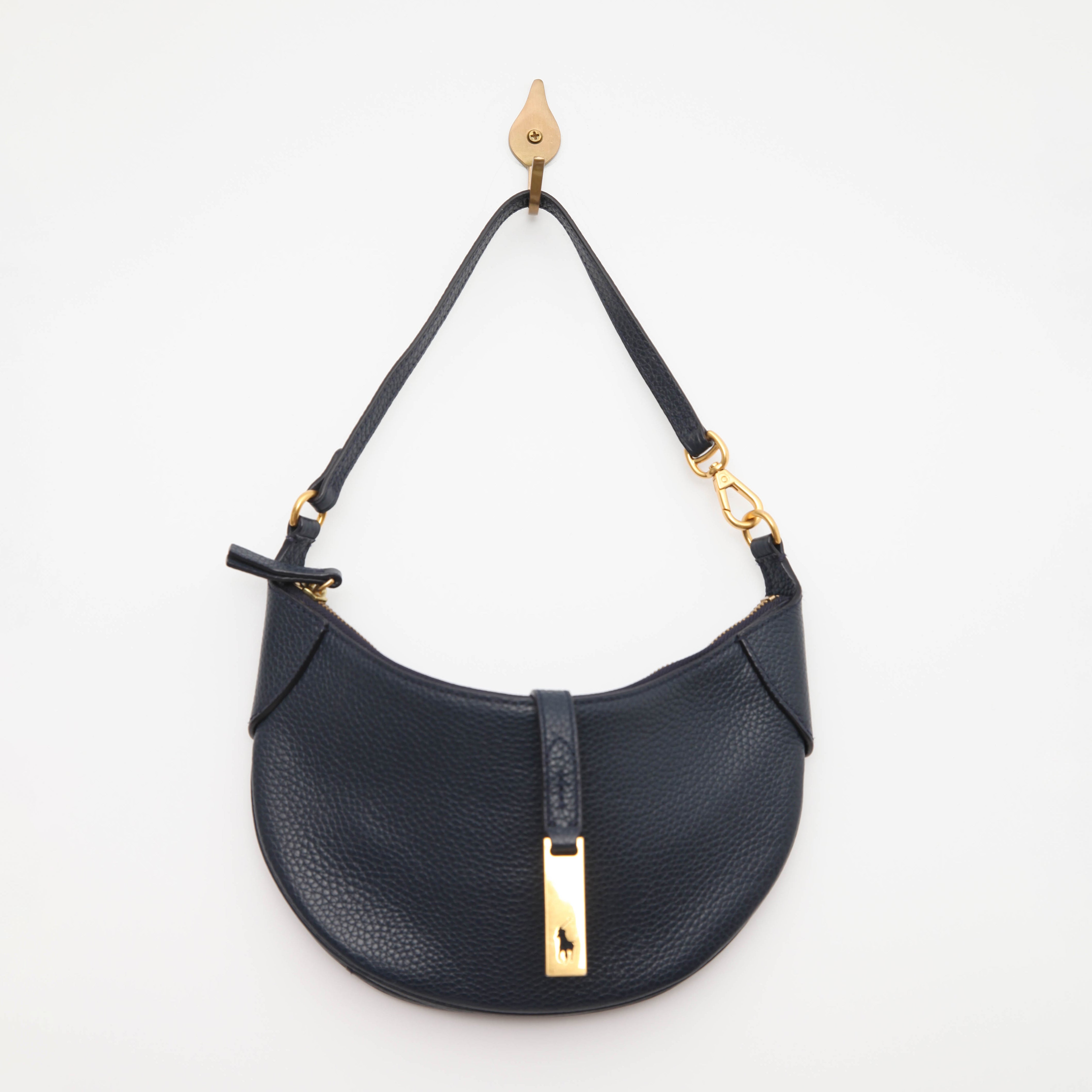 Polo Ralph Lauren Polo ID Pebbled Mini Shoulder Bag in Navy Blue - Pre-owned