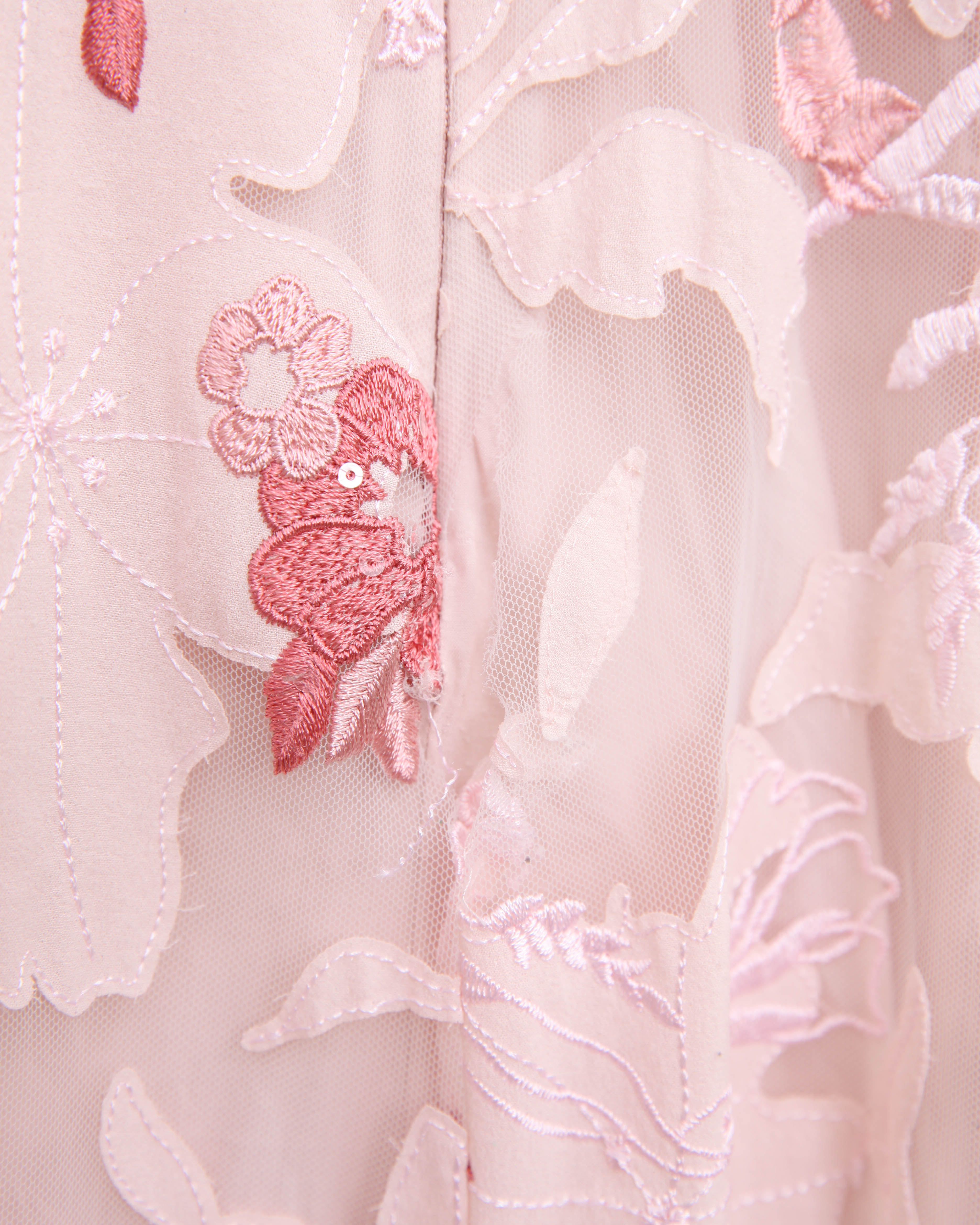 Badgley Mischka Lace Applique Pink Floral Shirt Dress-Size 6