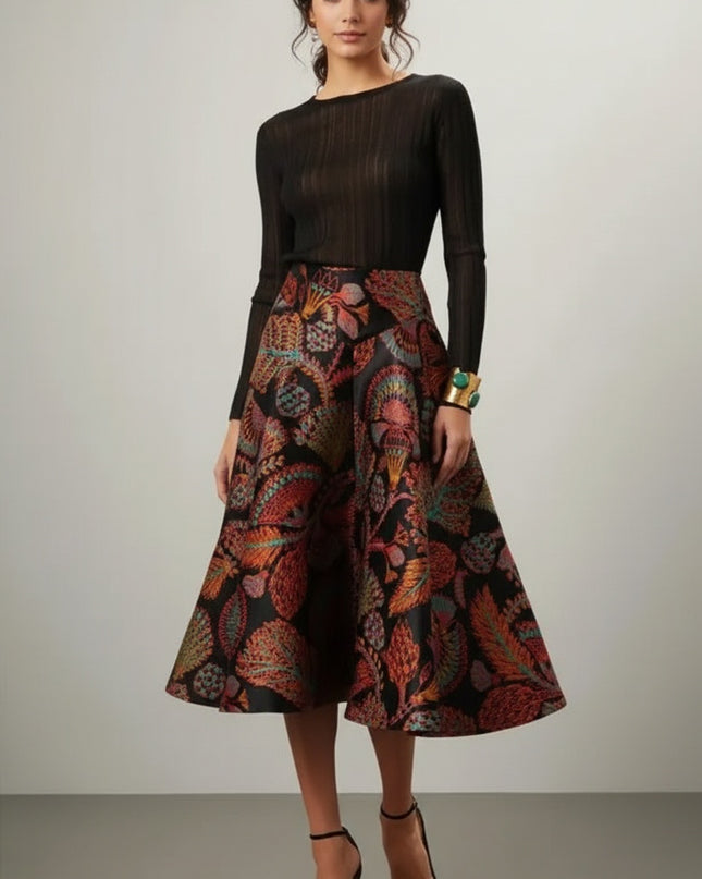 La DoubleJ Milano Black Floral Jersey Skirt