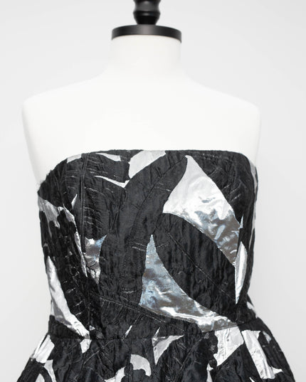 Oscar de la Renta Black Strapless Jacquard Midi Dress – Size 10