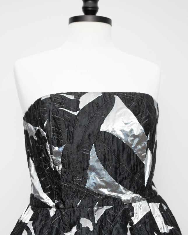 Oscar de la Renta Black Strapless Jacquard Midi Dress – Size 10