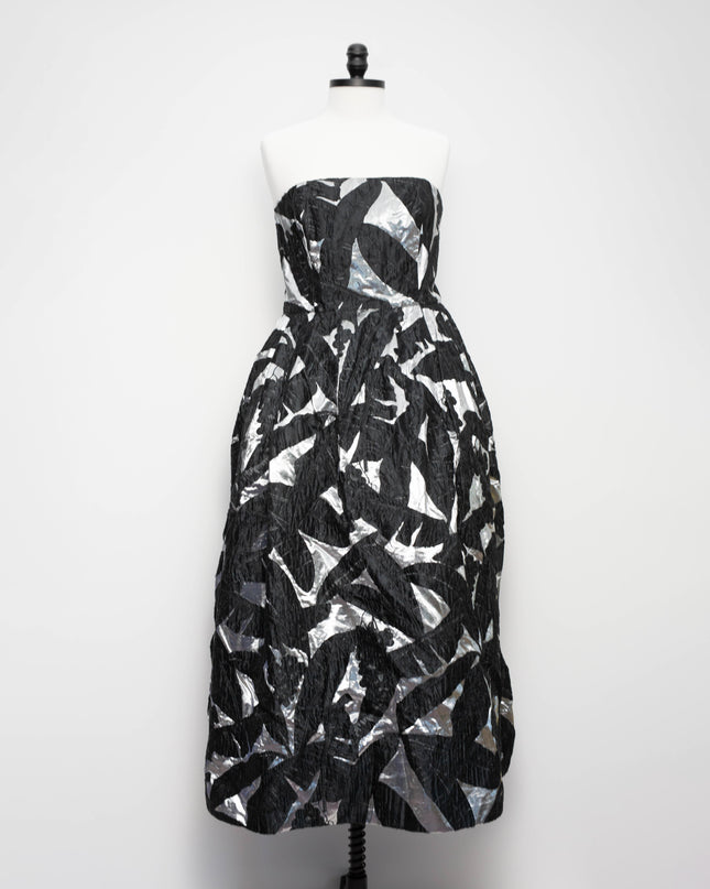 Oscar de la Renta Black Strapless Jacquard Midi Dress – Size 10