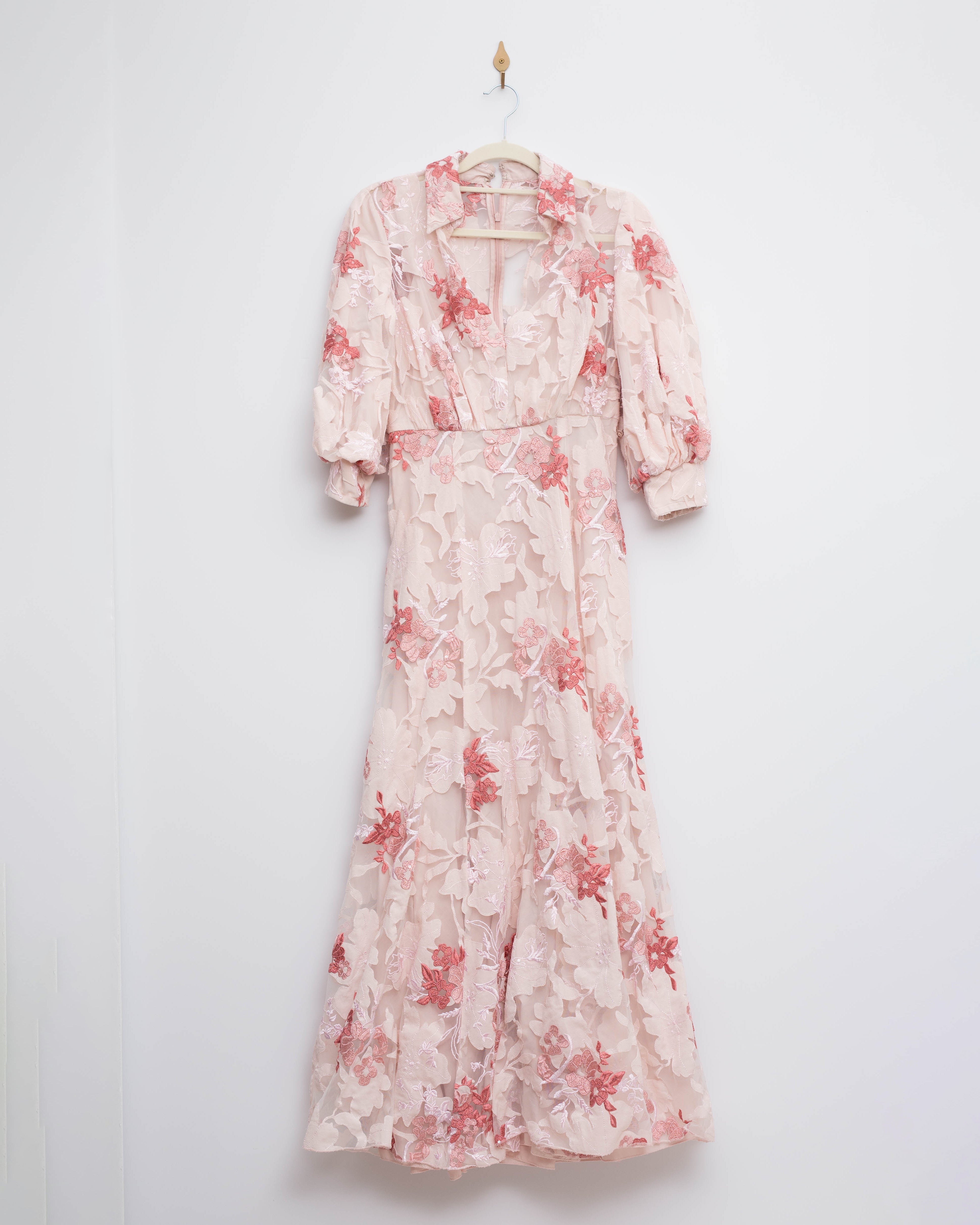 Badgley Mischka Lace Applique Pink Floral Shirt Dress-Size 6