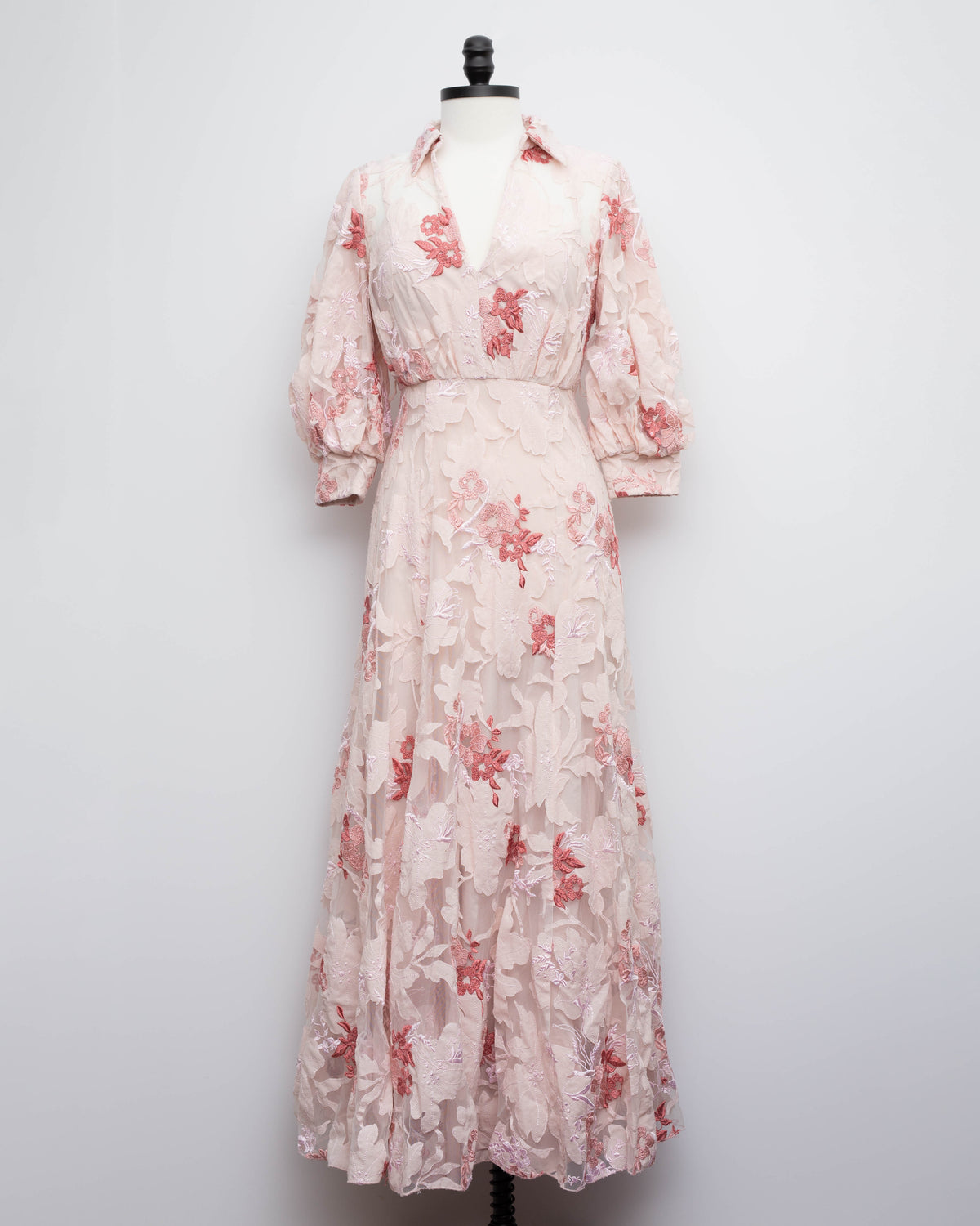 Badgley Mischka Lace Applique Pink Floral Shirt Dress-Size 4