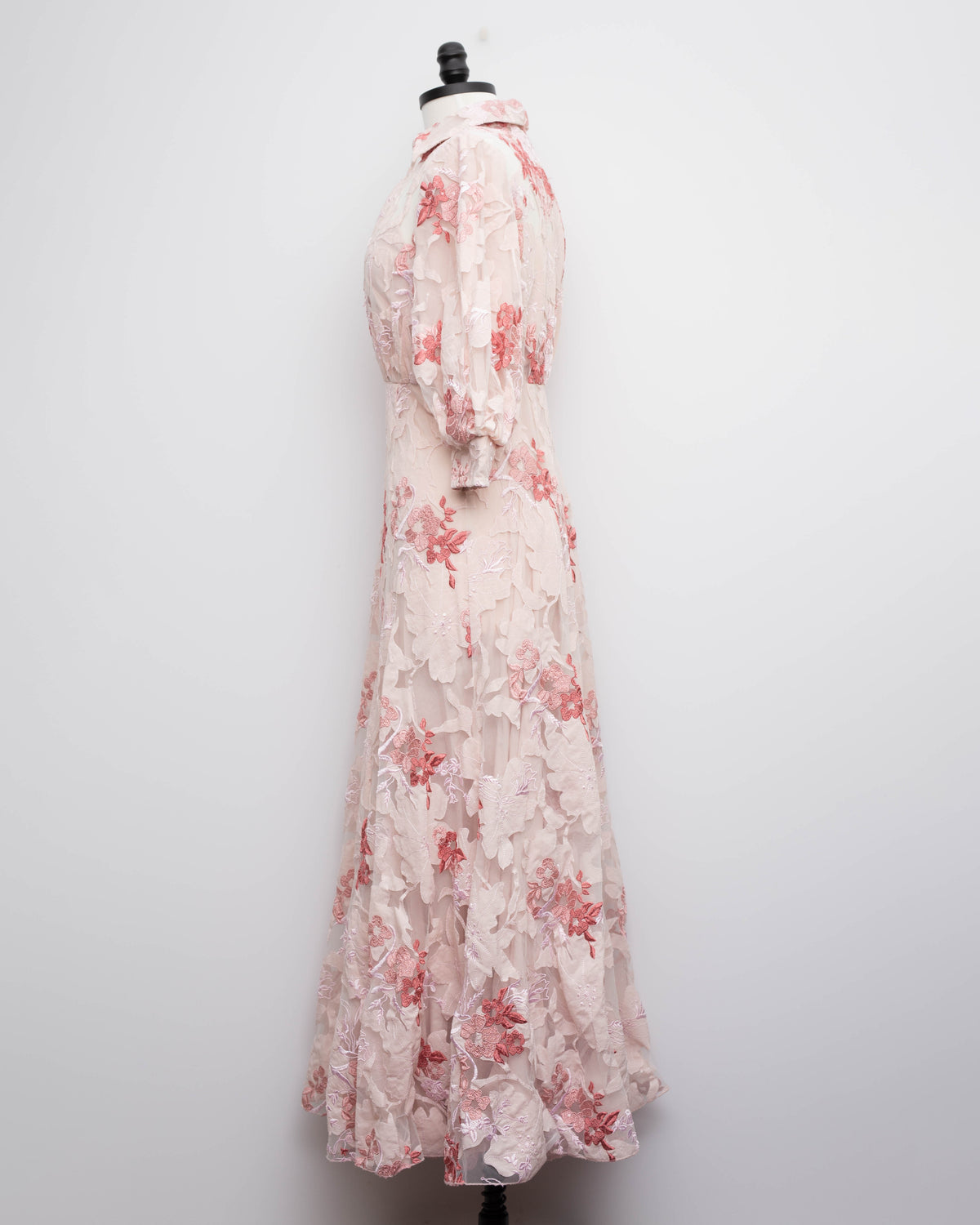 Badgley Mischka Lace Applique Pink Floral Shirt Dress-Size 4
