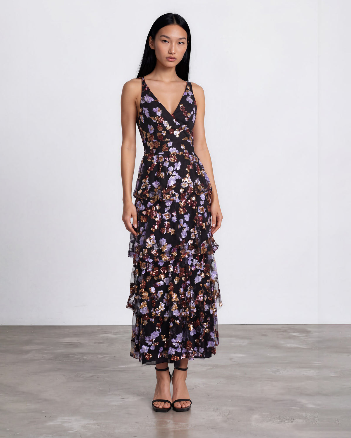 Dress The Population Lorain Sequin Tiered Ruffle Gown-Size S