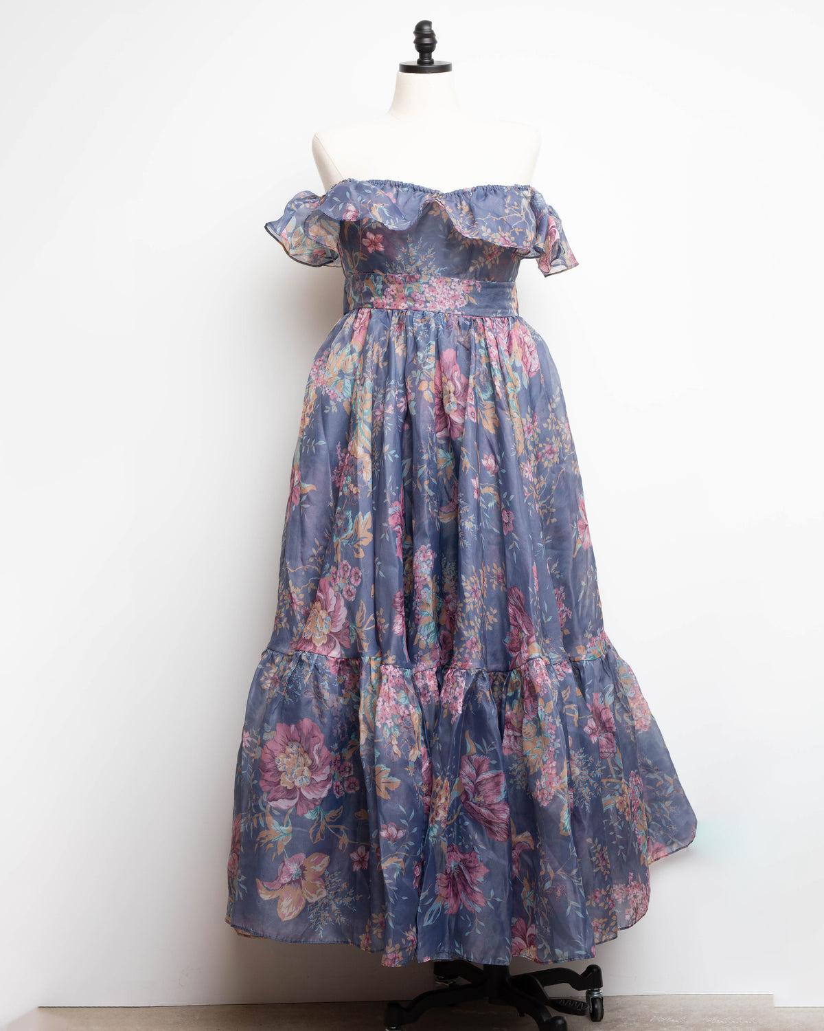 Selkie Romance Novel Blue Floral Organza Off the Shoulder Gown Size L