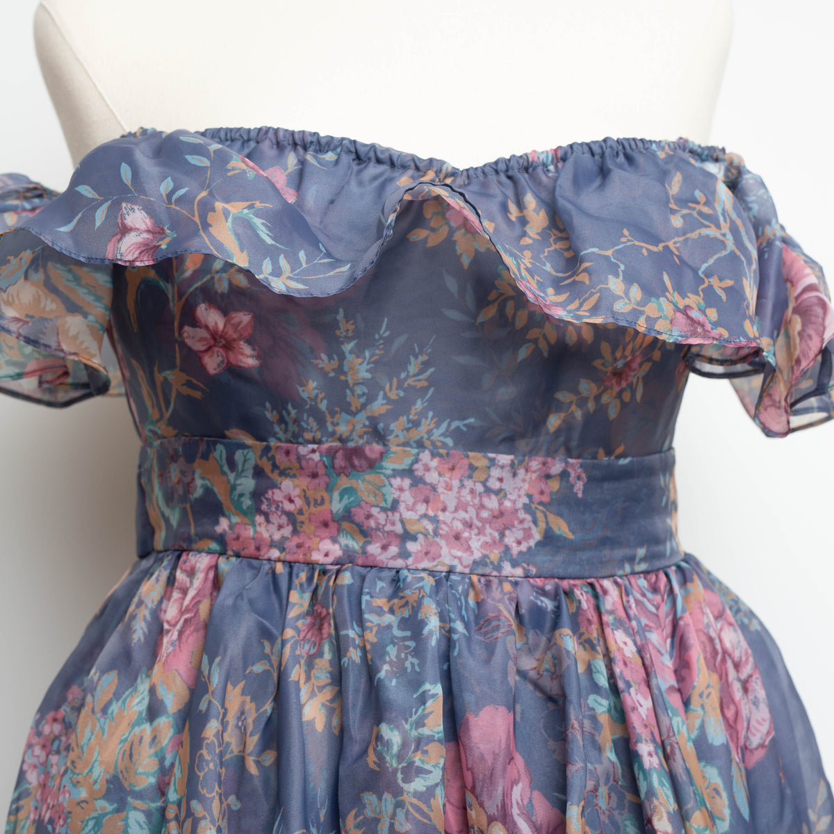 Selkie Romance Novel Blue Floral Organza Off the Shoulder Gown Size L