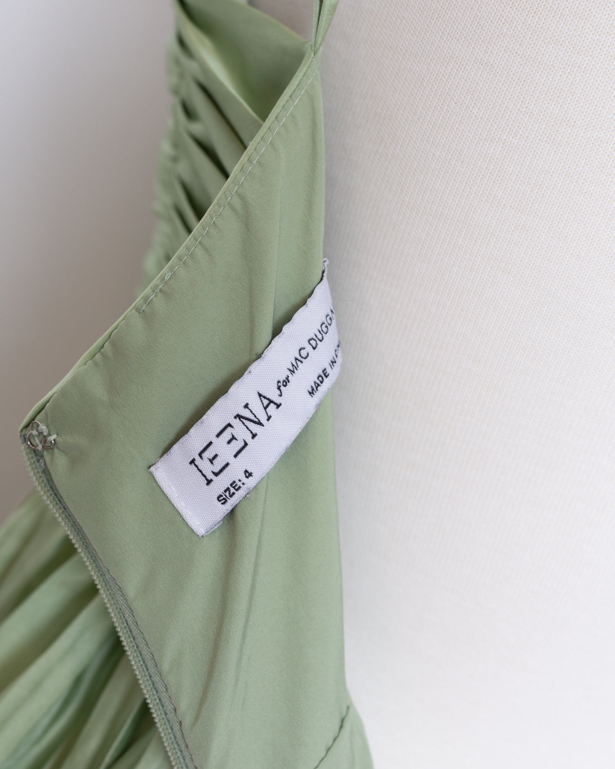 Ieena for Mac Duggal Green Pleated Tiered Ruffle Gown — Size 4