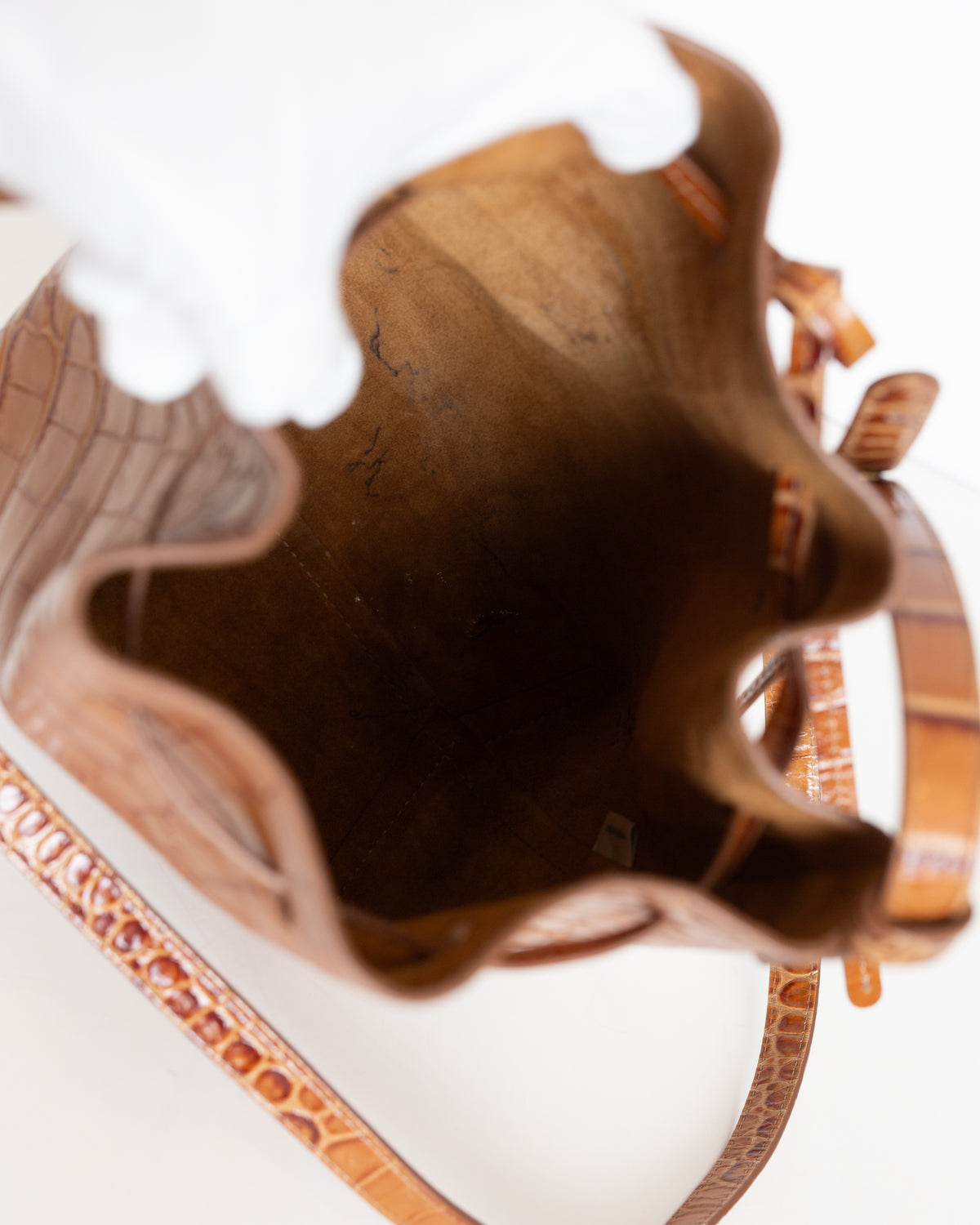 Mansur Gavriel Mini Croc-Embossed Leather Bucket Bag – Cognac Brown