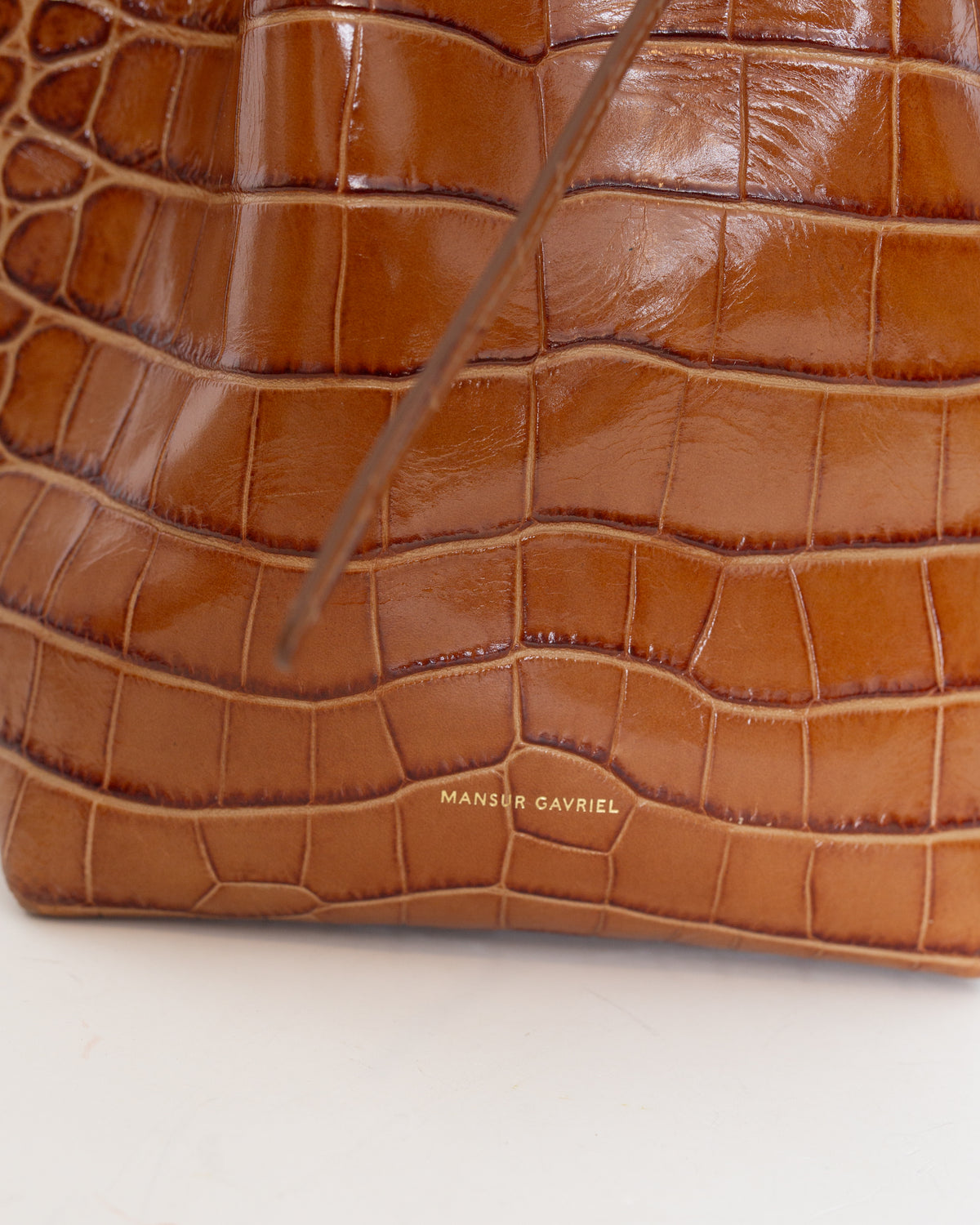 Mansur Gavriel Mini Croc-Embossed Leather Bucket Bag – Cognac Brown