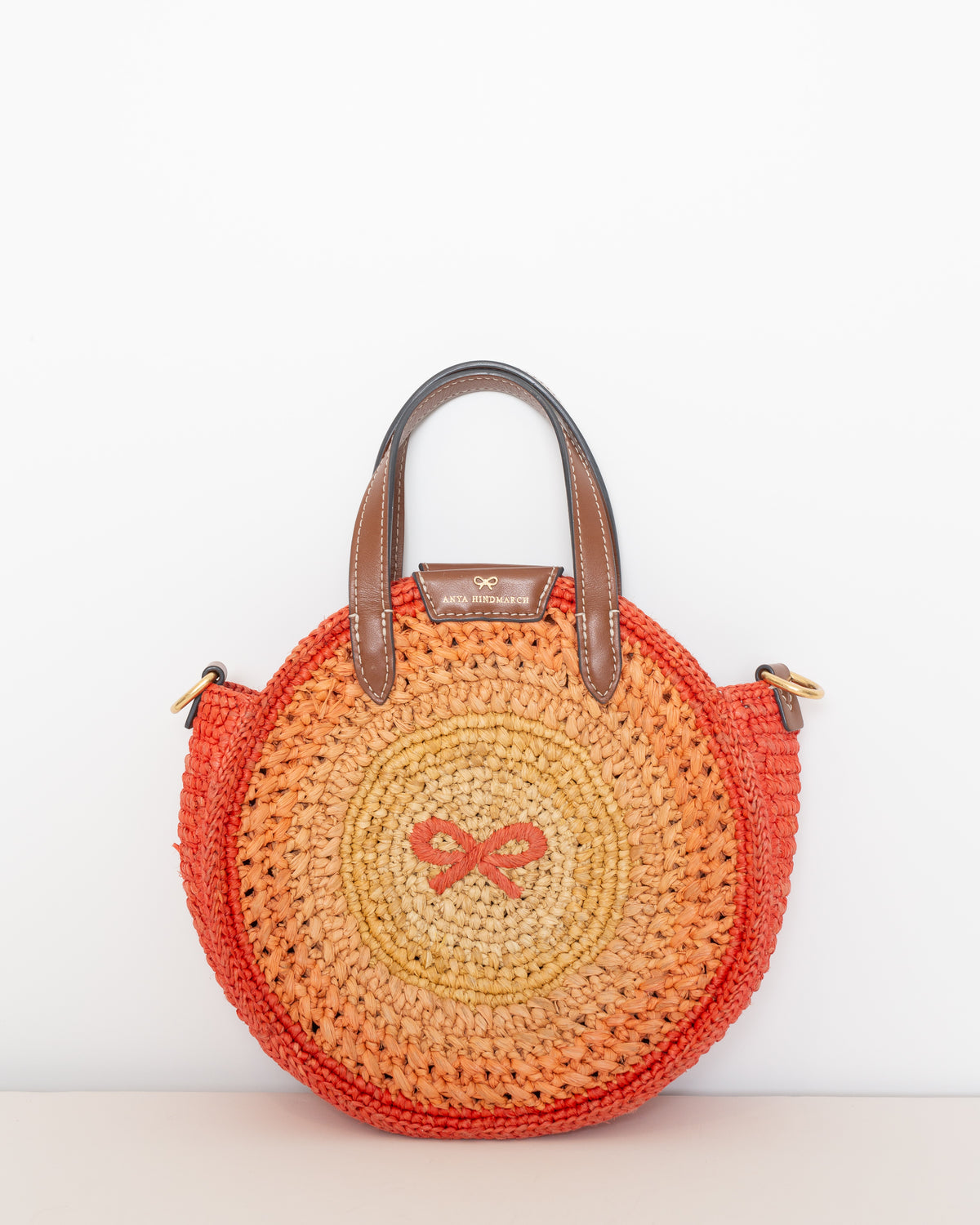 Anya Hindmarch Small Round Bow Raffia Tote – Orange Ombré