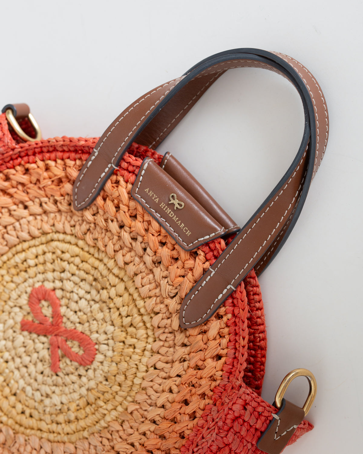 Anya Hindmarch Small Round Bow Raffia Tote – Orange Ombré