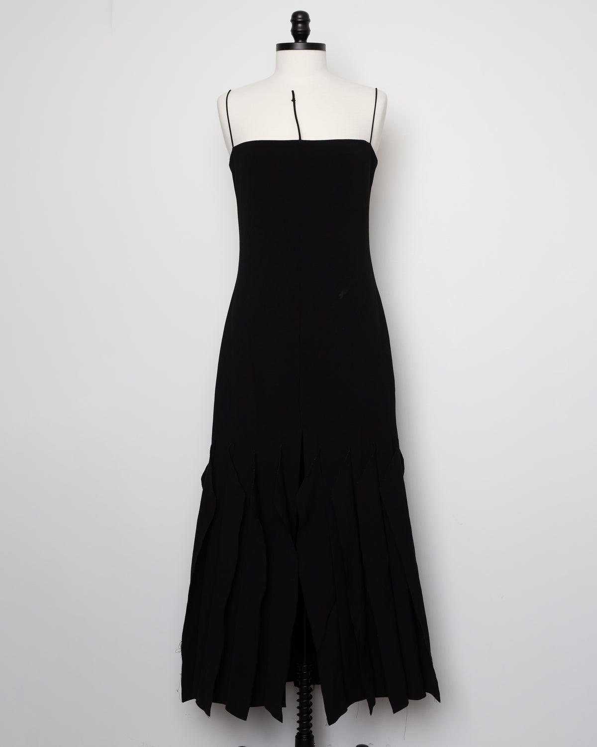 A.W.A.K.E. Mode Lip Choker black crepe midi dress, alternate front view on mannequin
