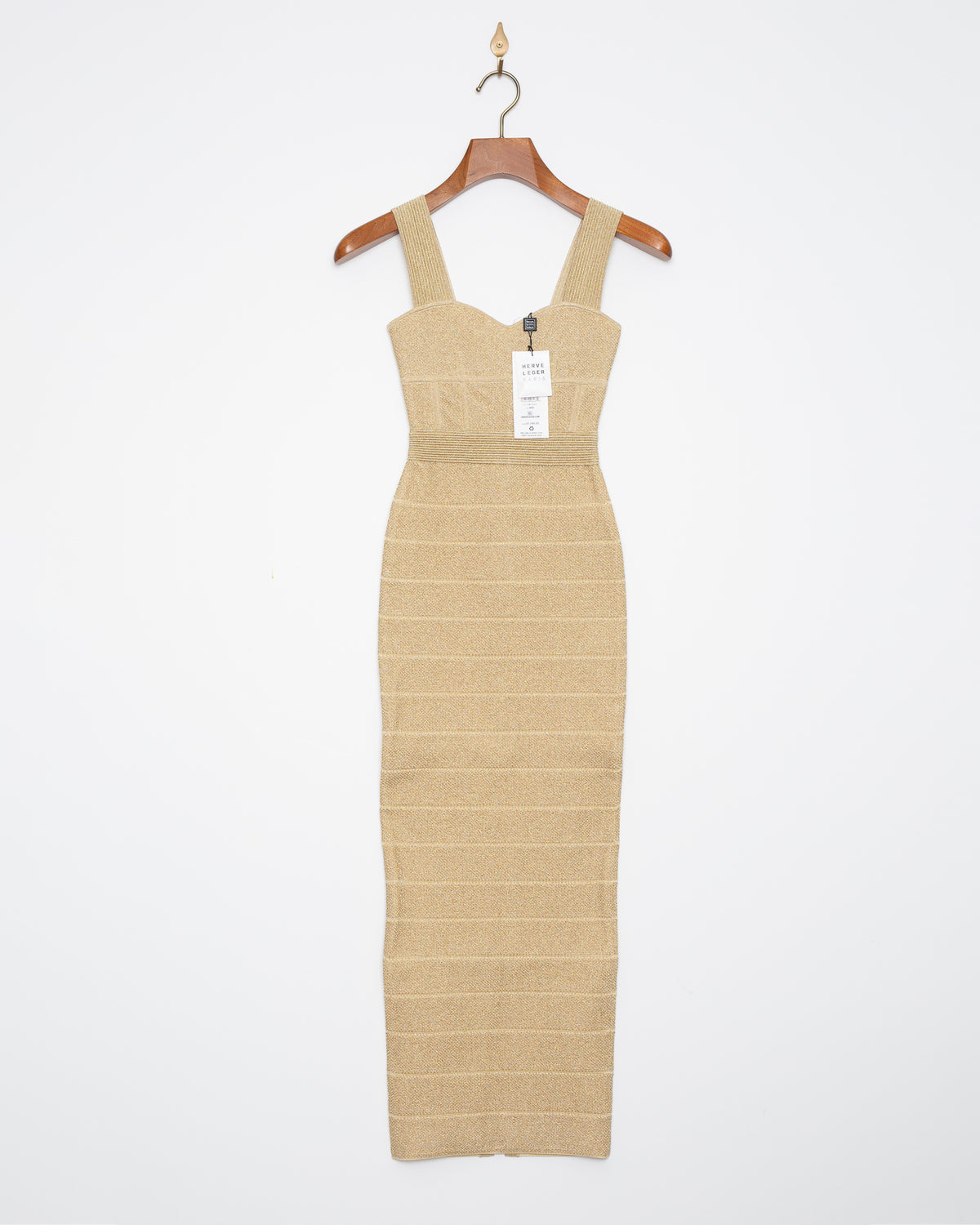 Hervé Léger Metallic Gold Textured Lurex Sweetheart Gown — Size XXS NWT