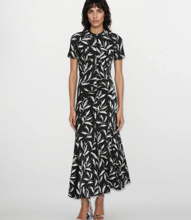 Rabanne Black Floral Print Midi Dress FR 38 / US 4 – Designer Stretch Dress