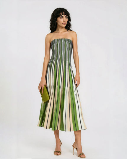 SIMKHAI Soleil Striped Knit-Jersey Midi Dress – Green – Size L- Pre-owned