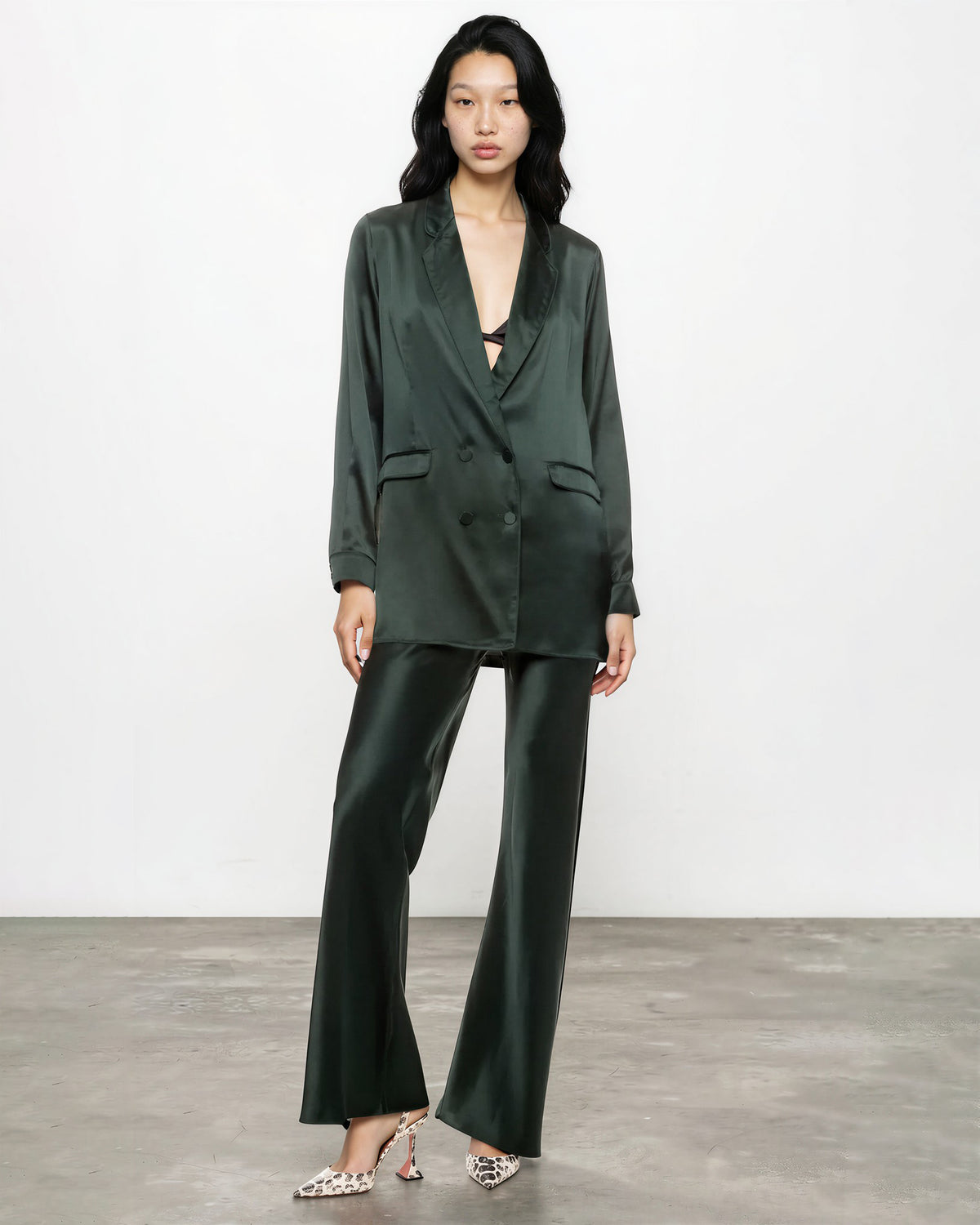 SILK LAUNDRY Relaxed Green Silk Blazer Size US L