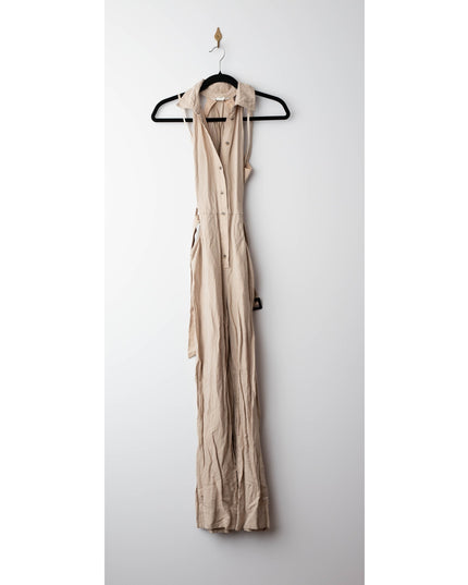 Club Monaco Sleeveless Collared Brown Linen Jumpsuit