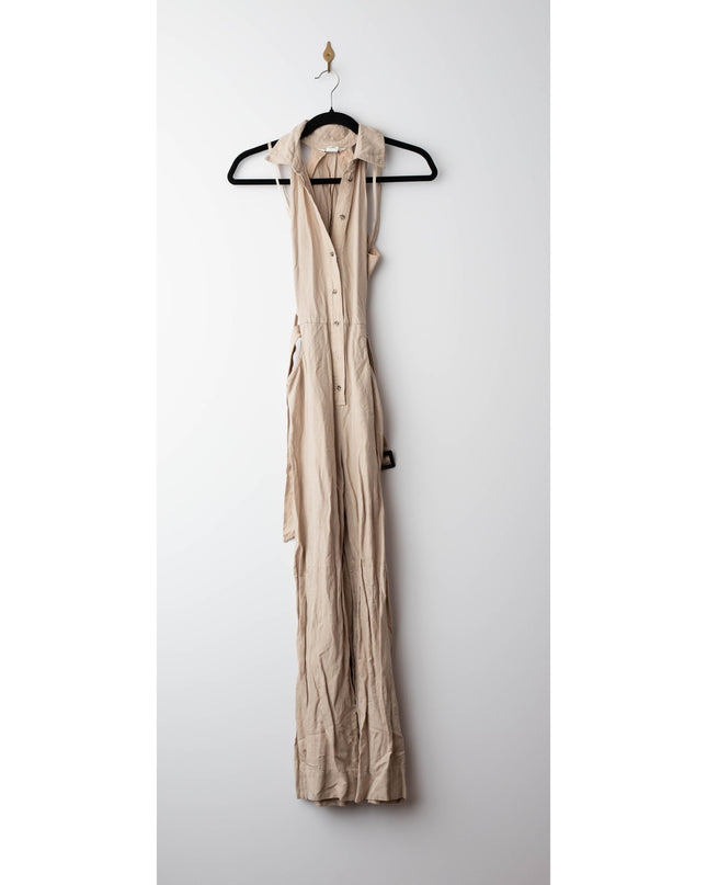 Club Monaco Sleeveless Collared Brown Linen Jumpsuit