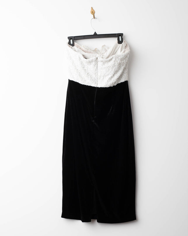 Badgley Mischka Black Velvet with White Rose Bodice Dress