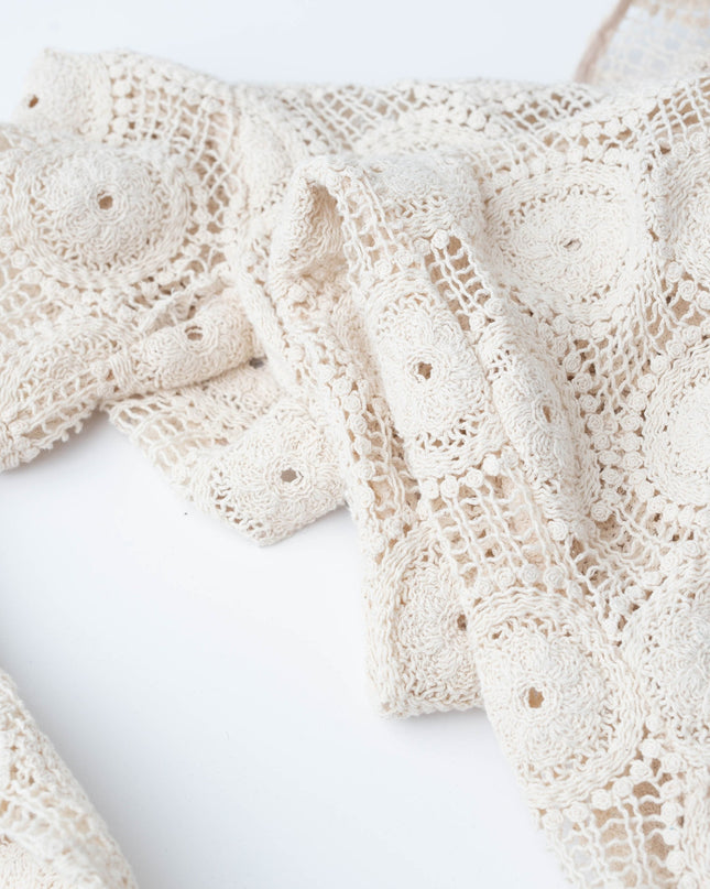 Ronny Kobo x RTR Sheer Crochet Beige Knit Dress