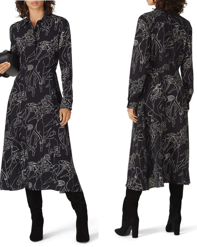 Victoria Victoria Beckham Blue Printed Collared Dress