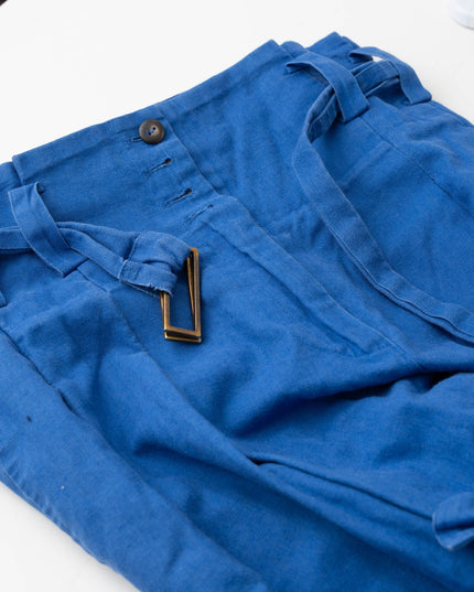 Eudon Choi x RTR Wide Leg Linen Trousers in Blue