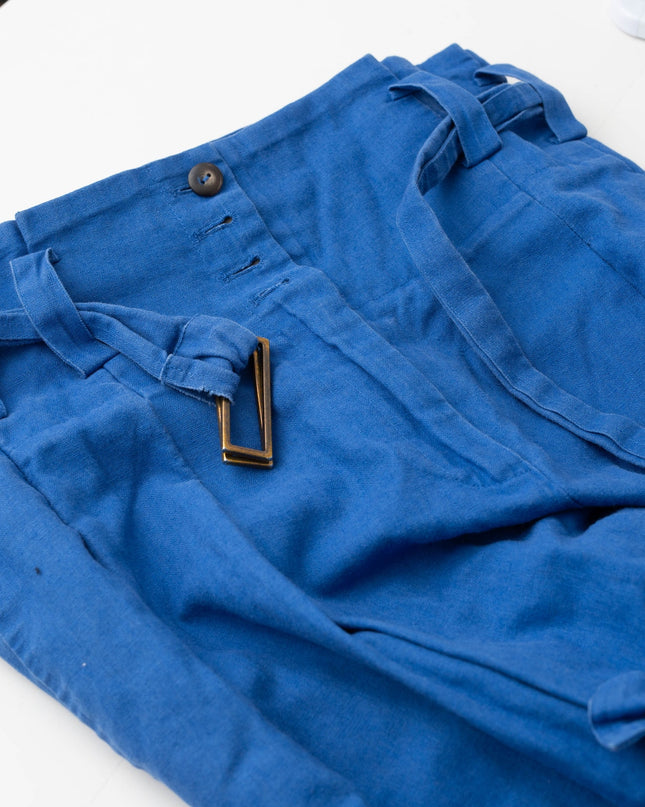 Eudon Choi x RTR Wide Leg Linen Trousers in Blue