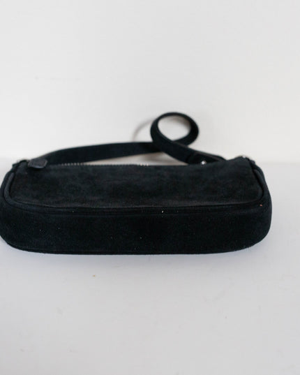 BY FAR Small Baguette Suede Bag in Black