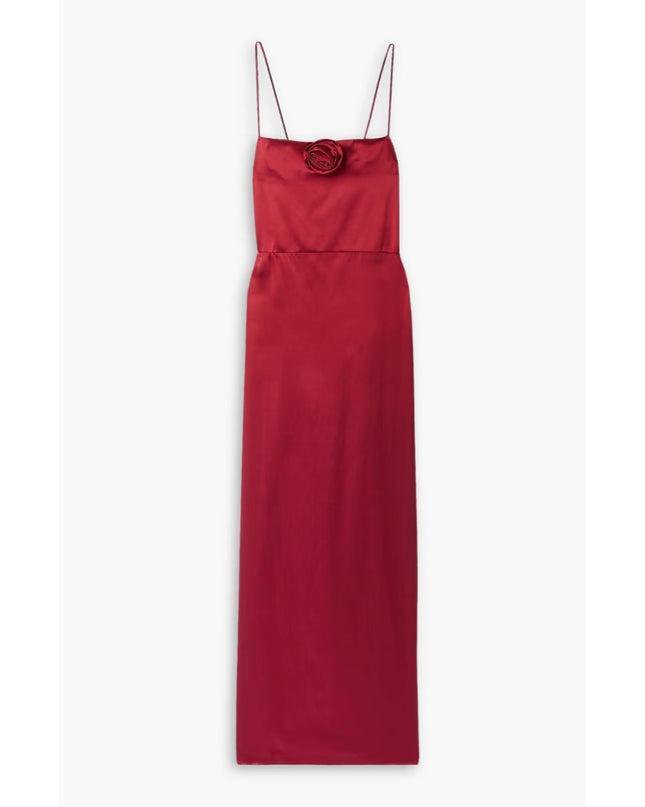 REFORMATION Red Frankie Rosette Sleeveless Silk Maxi Dress