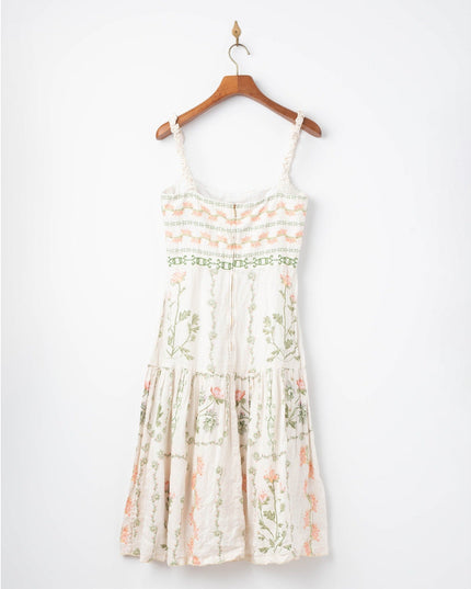 Agua by Agua Bendita Nispero Floral Linen Dress – Ruffled Strap Midi (Size XL) - Wind & Song