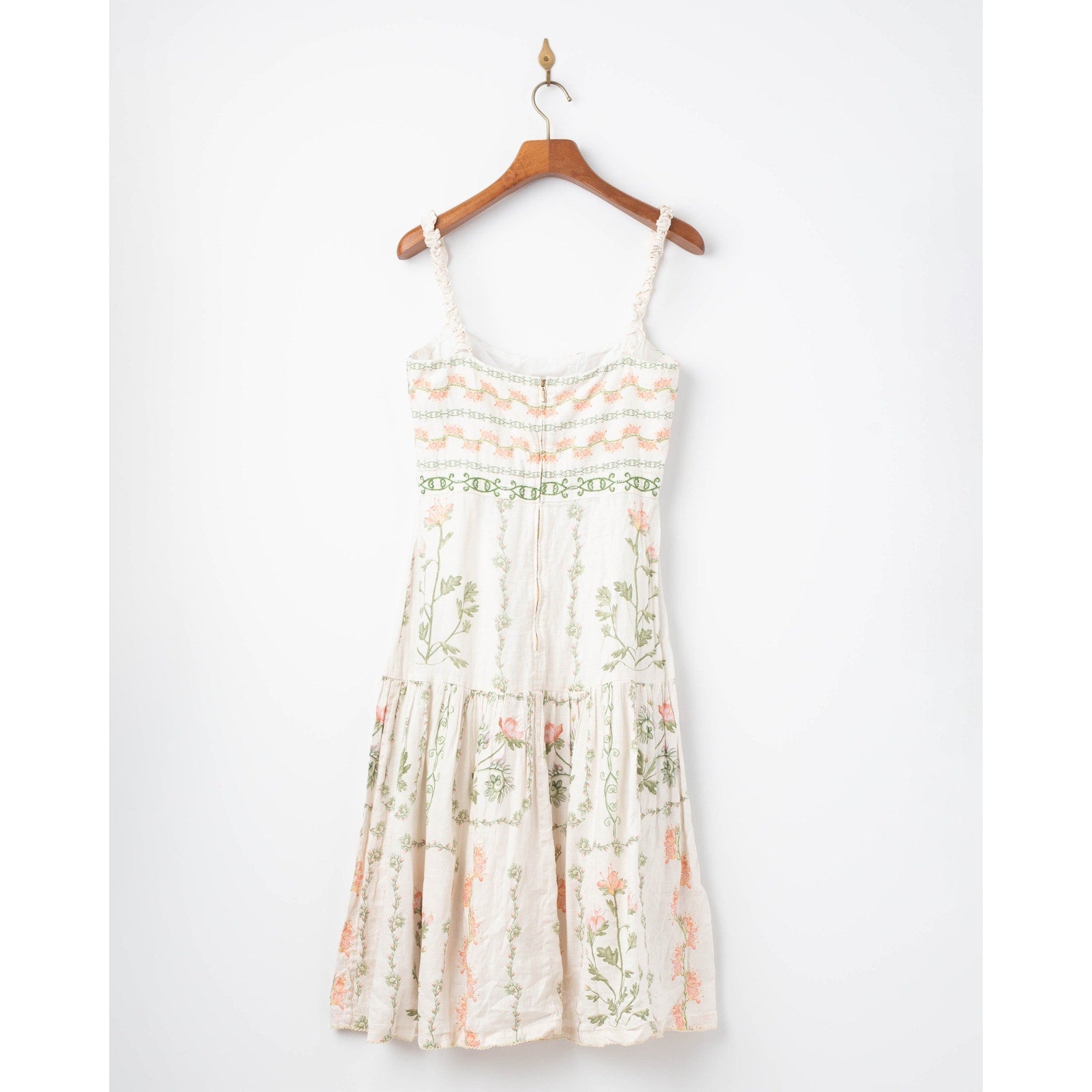 Agua by Agua Bendita Nispero Floral Linen Dress – Ruffled Strap Midi (Size XL) - Wind & Song