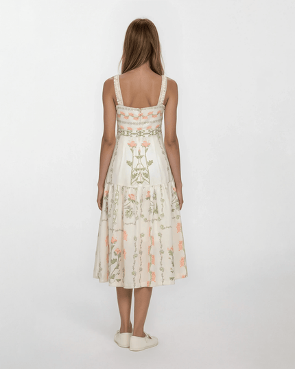 Agua by Agua Bendita Nispero Floral Linen Dress – Ruffled Strap Midi (Size XL) - Wind & Song