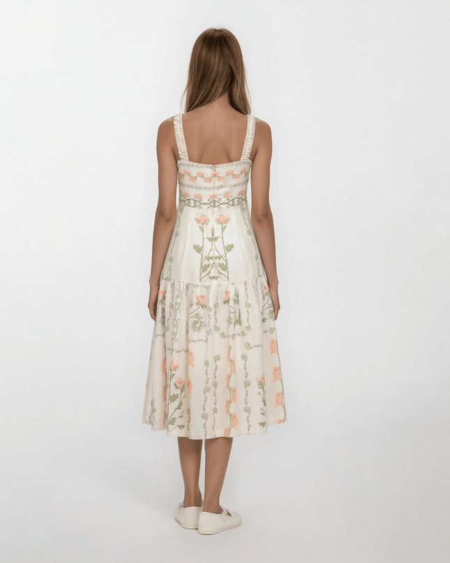 Agua by Agua Bendita Nispero Floral Linen Dress – Ruffled Strap Midi (Size XL) - Wind & Song
