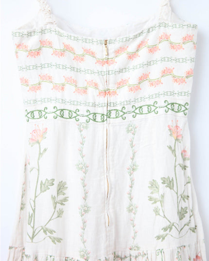 Agua by Agua Bendita Nispero Floral Linen Dress – Ruffled Strap Midi (Size XL) - Wind & Song