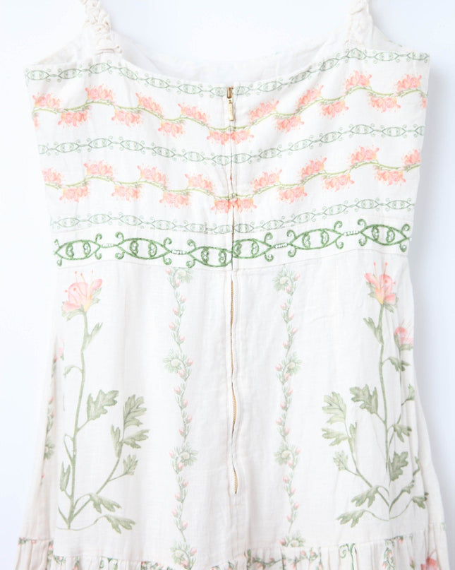 Agua by Agua Bendita Nispero Floral Linen Dress – Ruffled Strap Midi (Size XL) - Wind & Song