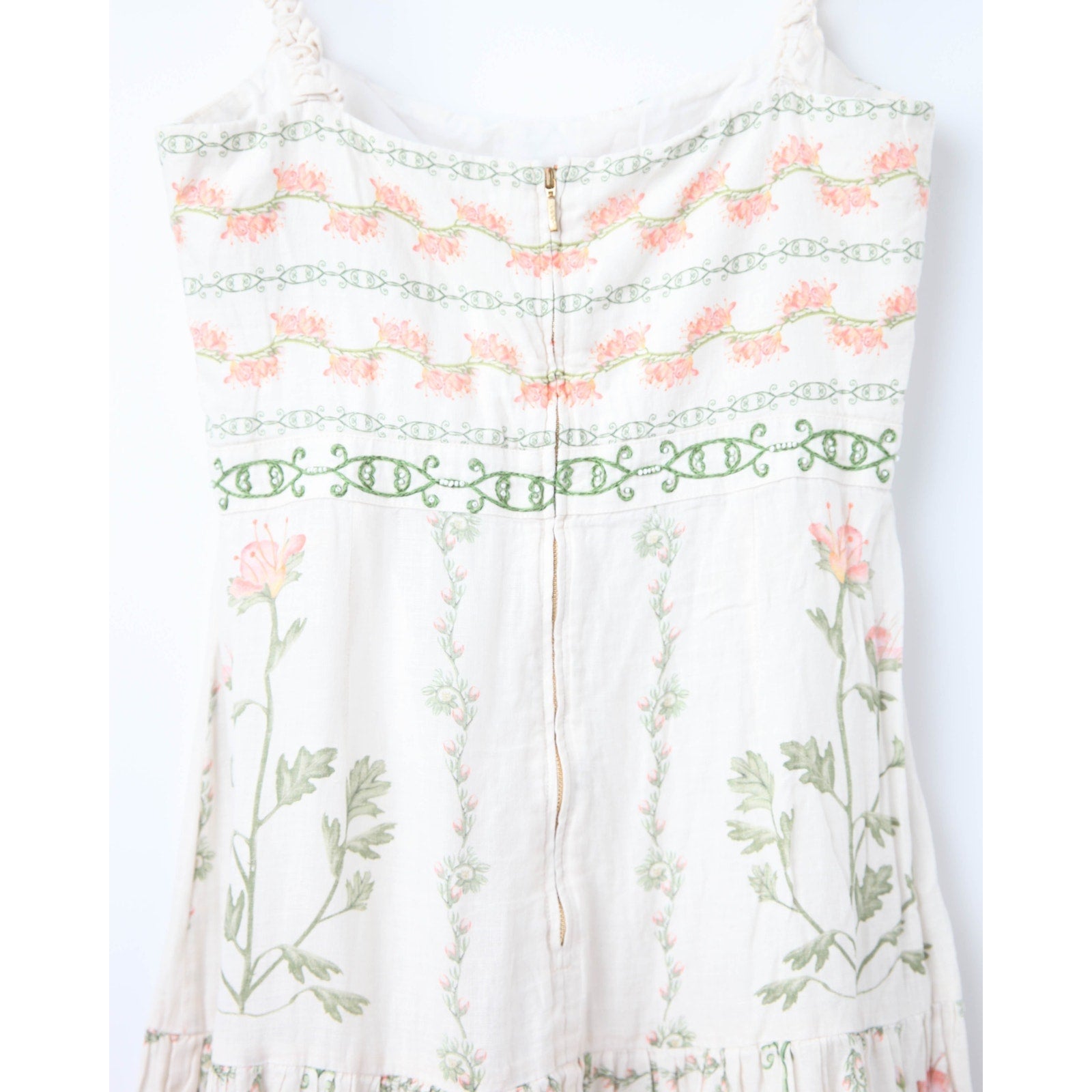 Agua by Agua Bendita Nispero Floral Linen Dress – Ruffled Strap Midi (Size XL) - Wind & Song