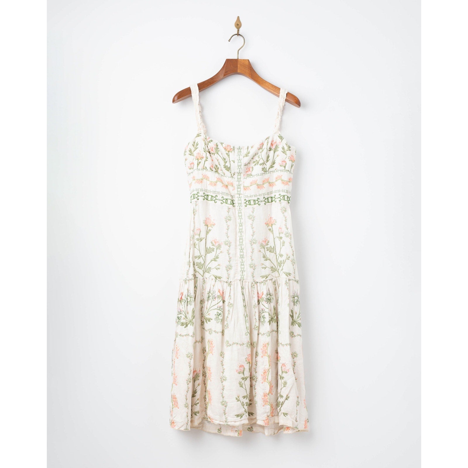 Agua by Agua Bendita Nispero Floral Linen Dress – Ruffled Strap Midi (Size XL) - Wind & Song