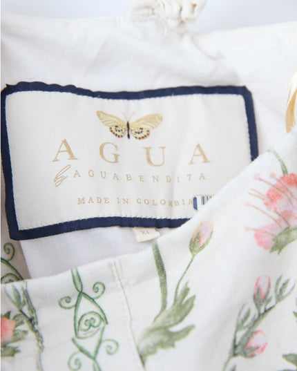 Agua by Agua Bendita Nispero Floral Linen Dress – Ruffled Strap Midi (Size XL) - Wind & Song