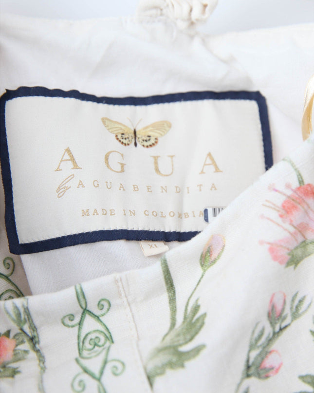 Agua by Agua Bendita Nispero Floral Linen Dress – Ruffled Strap Midi (Size XL) - Wind & Song