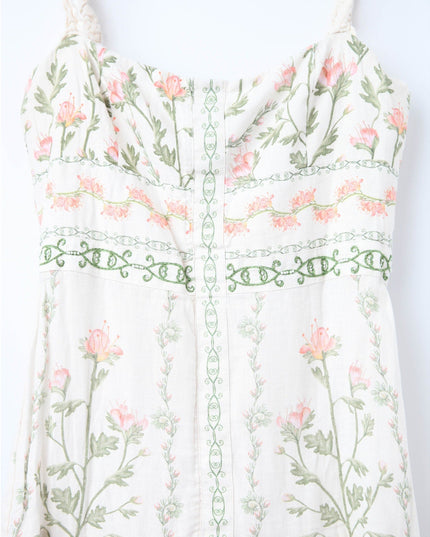 Agua by Agua Bendita Nispero Floral Linen Dress – Ruffled Strap Midi (Size XL) - Wind & Song