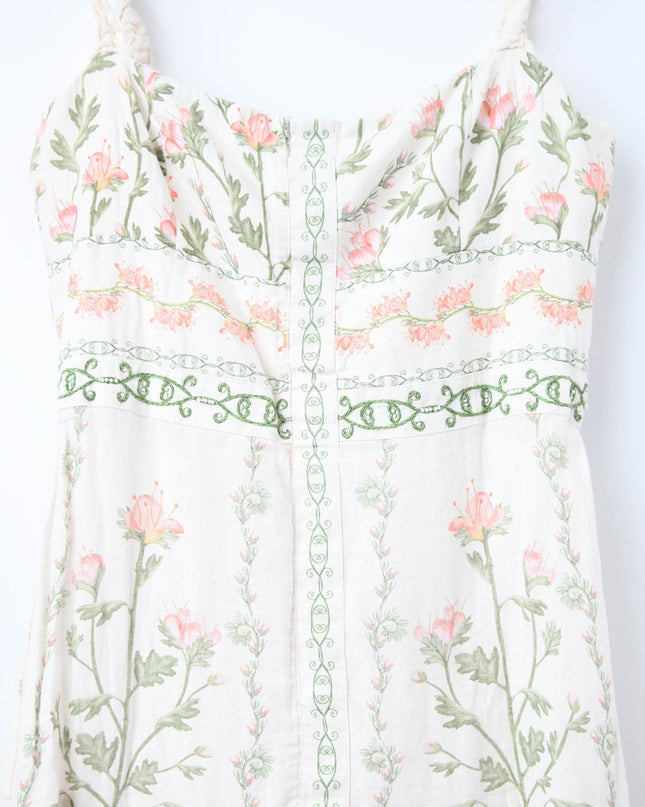 Agua by Agua Bendita Nispero Floral Linen Dress – Ruffled Strap Midi (Size XL) - Wind & Song