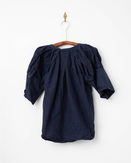A.L.C. Chloe Blue Cotton Puff Sleeve Blouse – 3/4 Sleeve Crew Neck Button - Down - Wind & Song