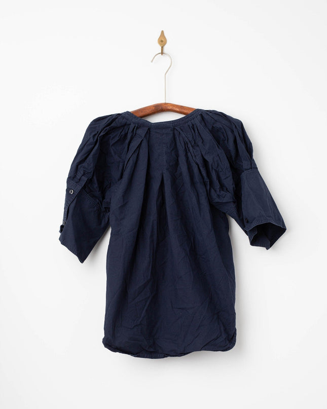 A.L.C. Chloe Blue Cotton Puff Sleeve Blouse – 3/4 Sleeve Crew Neck Button - Down - Wind & Song