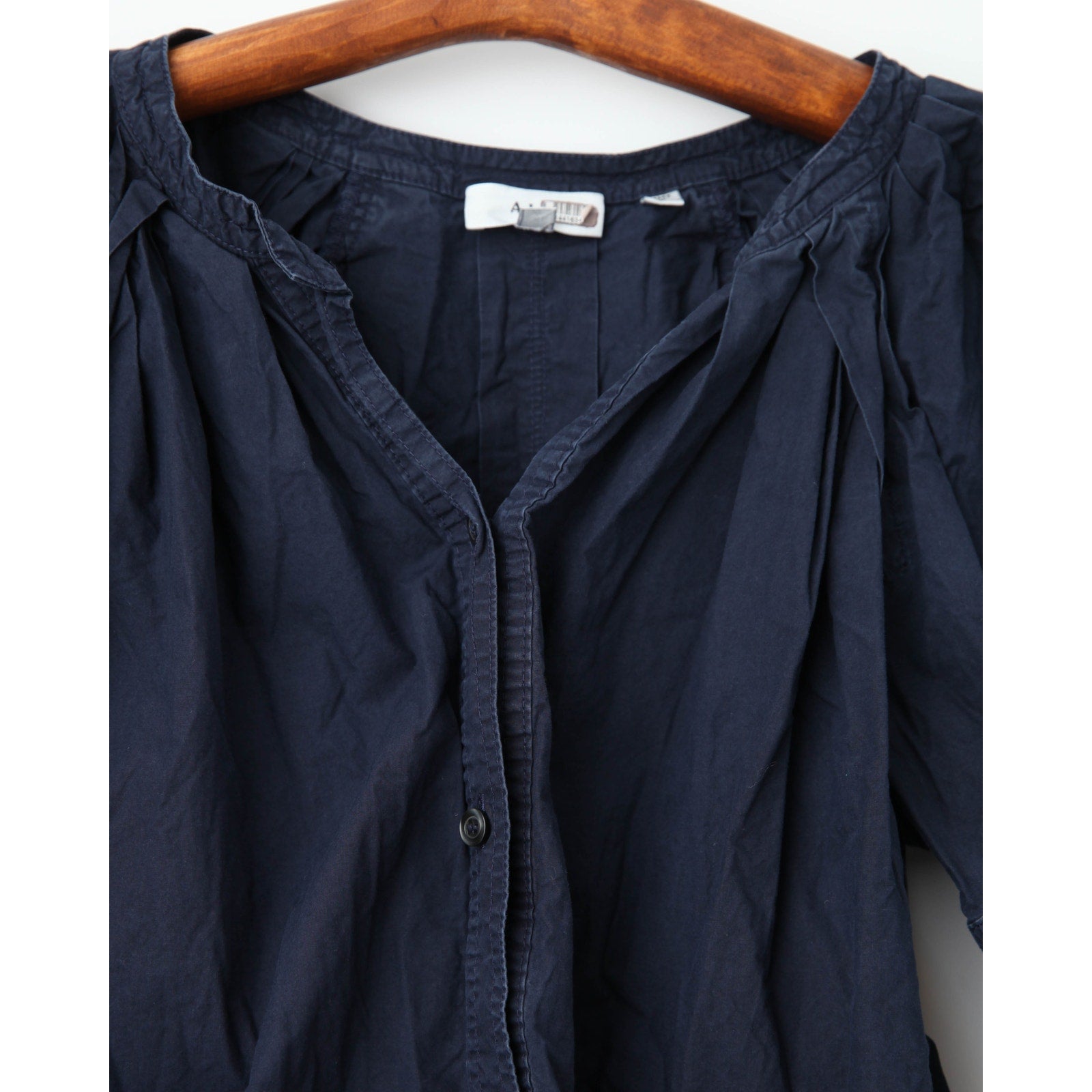 A.L.C. Chloe Blue Cotton Puff Sleeve Blouse – 3/4 Sleeve Crew Neck Button - Down - Wind & Song