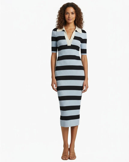 A.L.C. Darcy Rugby - Striped Midi - Dress in Midnight Sky Blue Parchment - Wind & Song