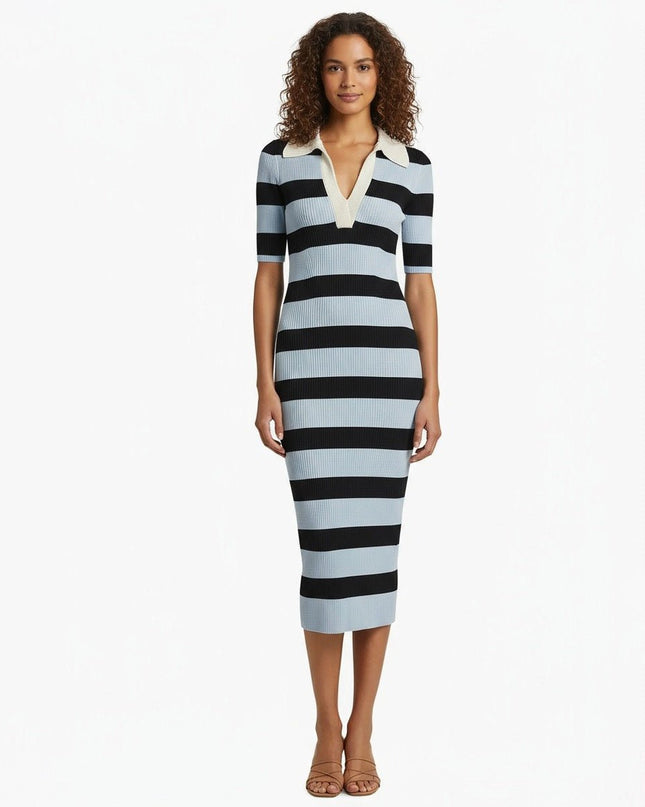A.L.C. Darcy Rugby - Striped Midi - Dress in Midnight Sky Blue Parchment - Wind & Song