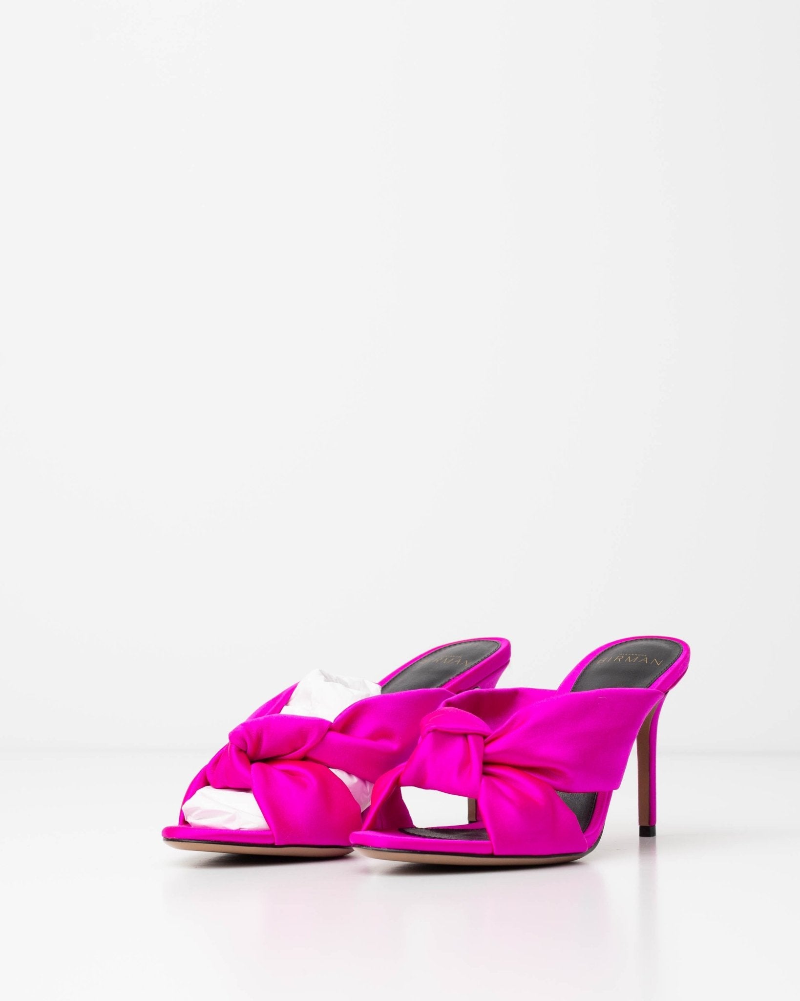 Alexandre Birman Pink Satin Bow Mule Sandals 85mm Size 37.5 | New - Wind & Song