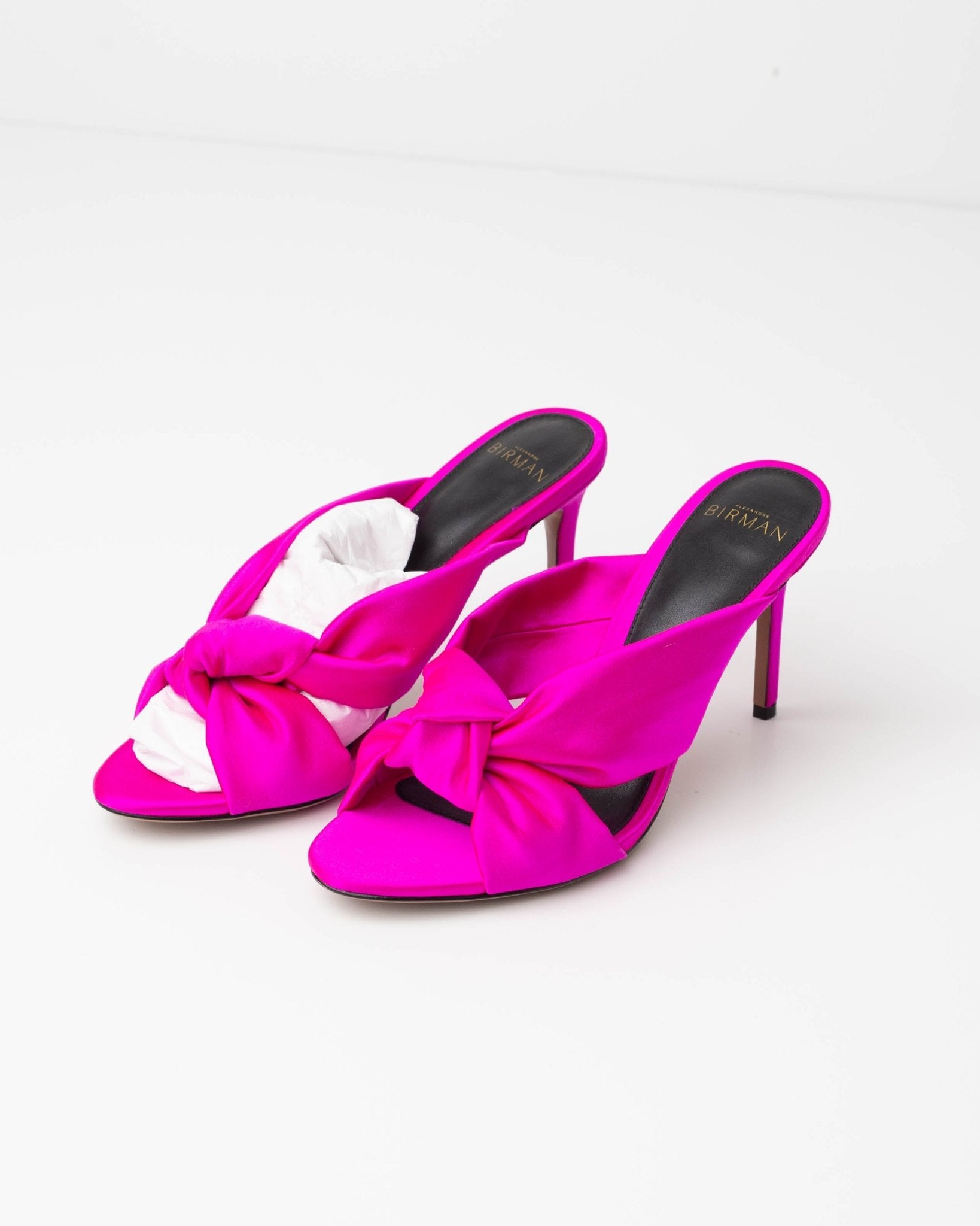 Alexandre Birman Pink Satin Bow Mule Sandals 85mm Size 37.5 | New - Wind & Song